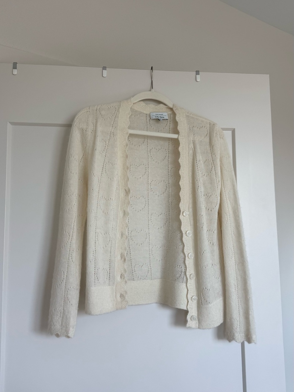 & Other Stories Cream Openwork Scalloped-Edge Cardigan